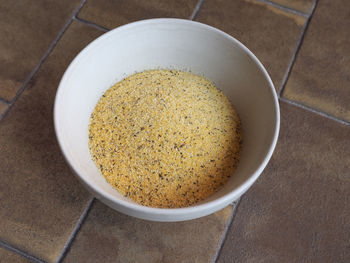 High angle view of food in bowl on table