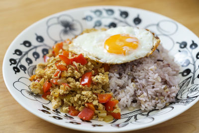 Close-up of breakfast served in plate