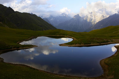 Khoruldi or qoruldi lake in the mountains of georgia, svaneti.