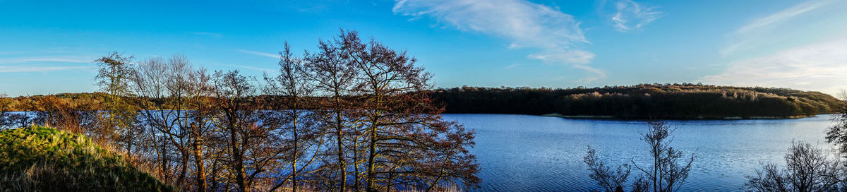 Scenic view of lake against blue sky