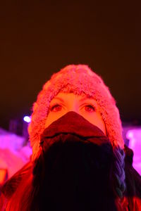 Close-up portrait of a man in snow