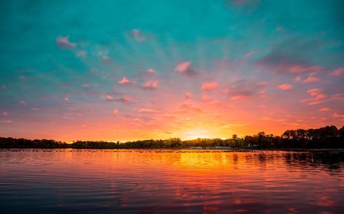 Scenic view of lake against sky during sunset