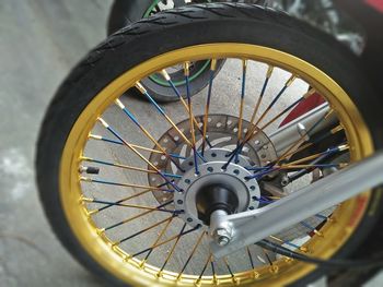 High angle view of bicycle wheel