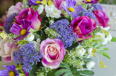 High angle view of rose bouquet