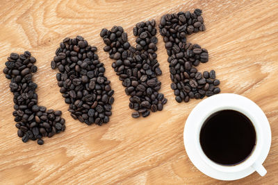 High angle view of coffee cup on table