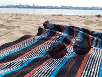 Shoes on sand at beach
