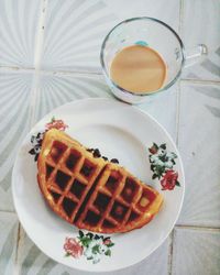 High angle view of breakfast on table