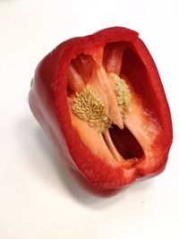 Close-up of strawberry over white background