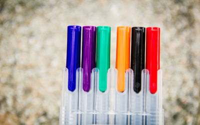 Close-up of colorful pens