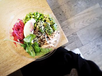 High angle view of food on table