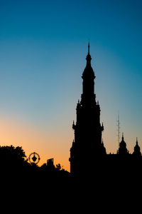 Silhouette historic building against sky during sunset