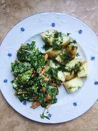 High angle view of salad in plate on table