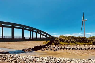 View of bridge against clear blue sky