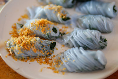 Close-up of fish in plate on table