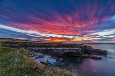 Scenic view of sea against sky at sunset