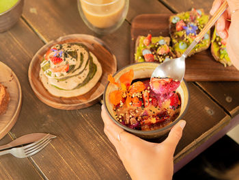 High angle view of food on table