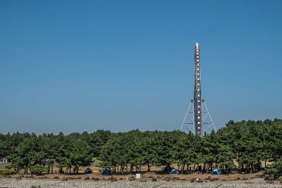 View of calm blue sea against clear sky