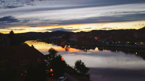 Reflection of clouds in water at sunset