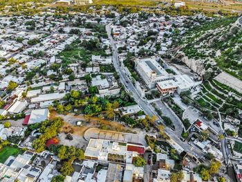 High angle view of buildings in city