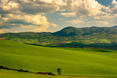 Scenic view of landscape against cloudy sky