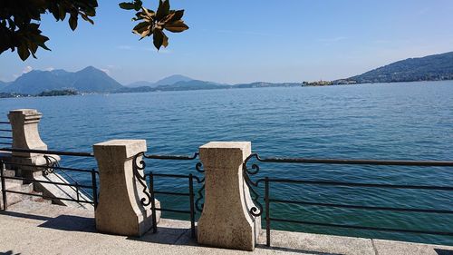 Scenic view of sea against blue sky