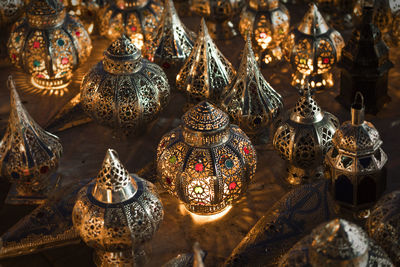 High angle view of illuminated decoration