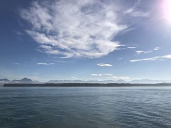 Scenic view of sea against blue sky