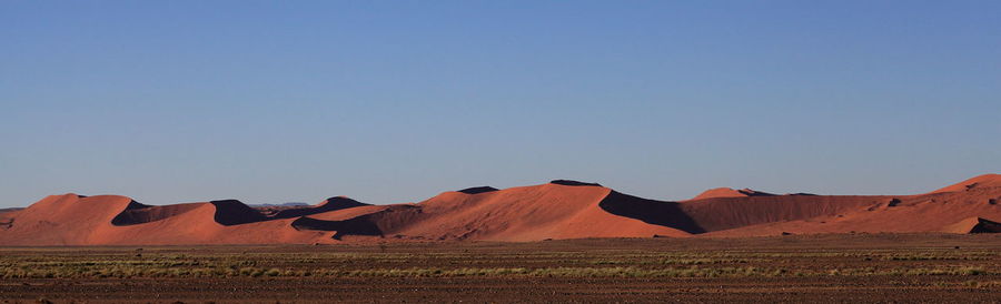 Scenic view of landscape against clear blue sky