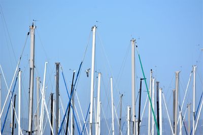 Low angle view of sailboat against blue sky