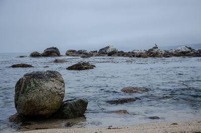 Rocks on beach against sky