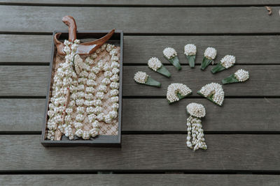 High angle view of various flowers on table