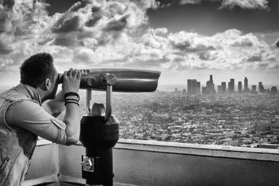 Tourist looking at view