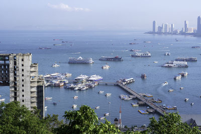 High angle view of city at waterfront