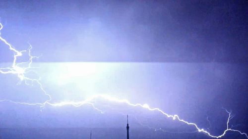 Lightning in sky at night