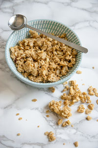 High angle view of breakfast on table