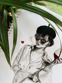 High angle view of woman wearing sunglasses