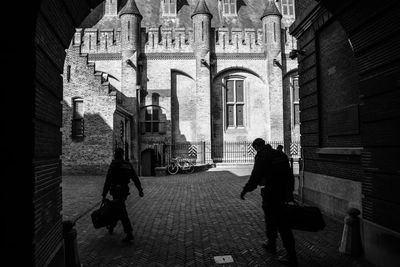 People walking at temple