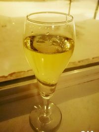 Close-up of beer in glass on table