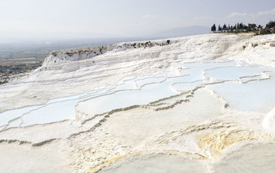 Scenic view of pamukkale against sky