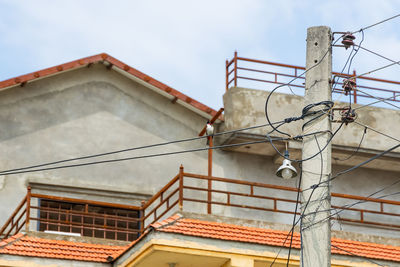 Low angle view of roof and building against sky