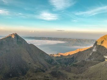 Panoramic view of landscape against sky during sunset