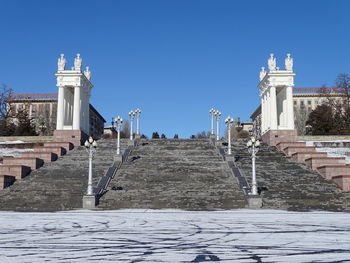 View of historical building against clear blue sky