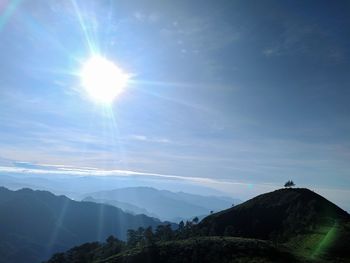 Scenic view of mountains against sky on sunny day