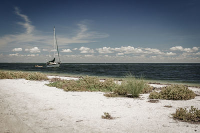 Scenic view of sea against cloudy sky