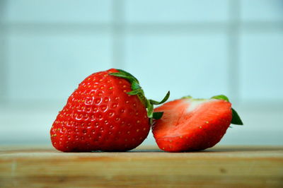 Close-up of strawberries on table