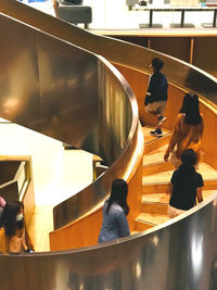 High angle view of people on escalator