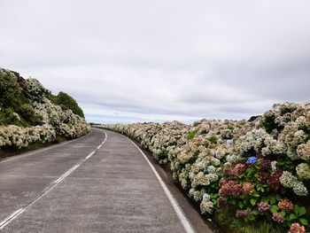 Road leading towards sea against sky