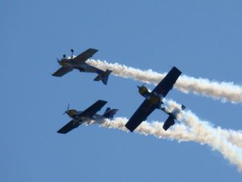 Low angle view of airplane flying in sky