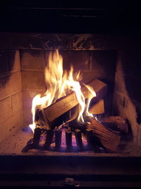 Close-up of fire burning at night