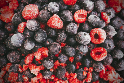 High angle view of strawberries